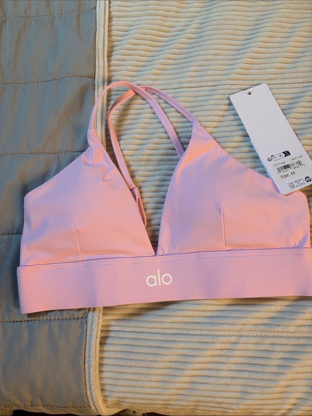 ALO Yoga Light Pink Triangle Swim Top with Double Straps